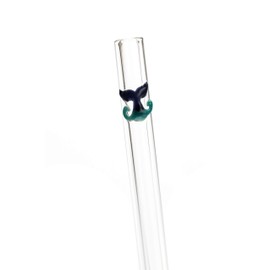 Glass Drinking Straws - Made in the USA - Clear Glass or Decorative Heavy Duty Reusable Eco-Friendly Drinking Straw (ET 9.5mm 8" - Whale Tail)