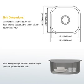 MONSINTA Undermount Kitchen Sink, Bar Sink, Stainless Steel, 1816 Kitchen Sink With Sink Drain Strainer, As Rv Sink, Outdoor Sink