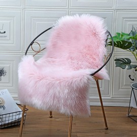 Faux Lambskin fleece rug, 60 x 90 cm, artificial fur, long hair, decorative sofa / bedroom rug, pink, 90 x 60 cm