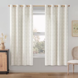 ugoutry Boho Linen Curtains for Bedroom Living Room Sage Green Farmhouse Boho Curtains 63 Inch Length Geometric Striped Patterned Mudcloth Grommet Top Rustic Window Drapes 2 Panels Green on Beige