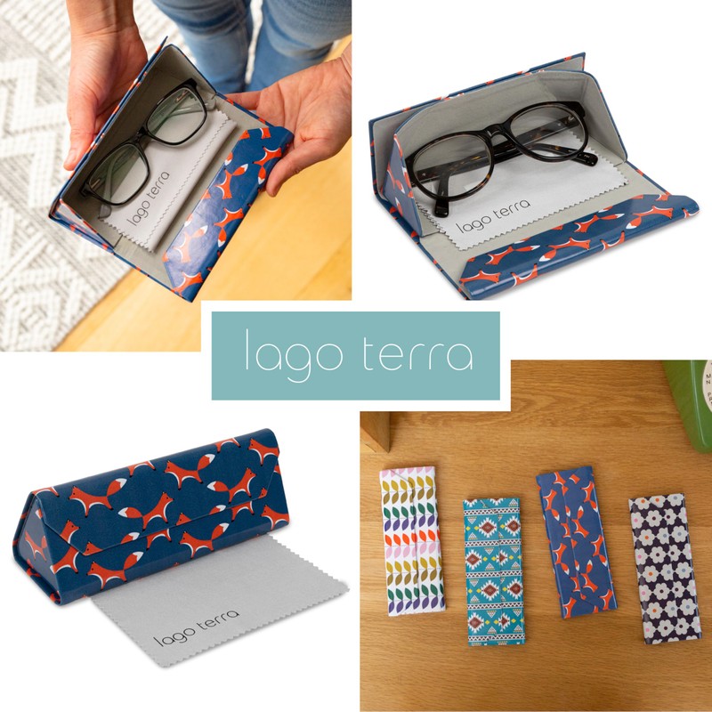 LAGO TERRA Premium Printed Foldable Triangular Glasses Case - Navy