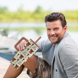 Highland Cow Gifts for Women Men, Cows Tumbler with Handle 24 Oz, Western Cows Gifts for Cow Lovers, Cowgirls, Cowboys, Cattle Themed Gift for Birthday