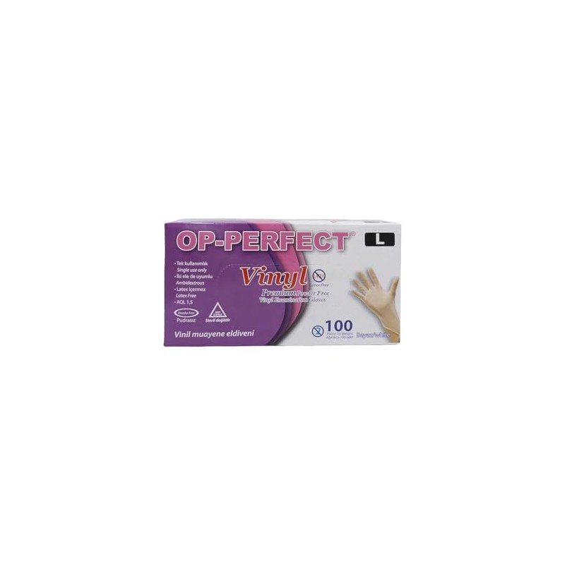 OP-PERFECT Premium Powder-Free Disposable Vinyl Gloves, Medium, PACK OF 100