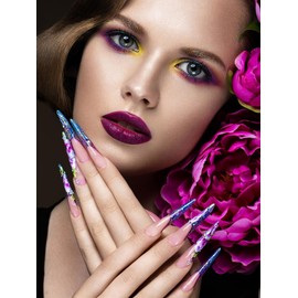 EBANKU 120 PCS Clear Full Cover Dual Nail Forms System Coffin Nail Mold Tips Acrylic Stiletto Nail Extension Tools for Nail Art Salon Nails Design