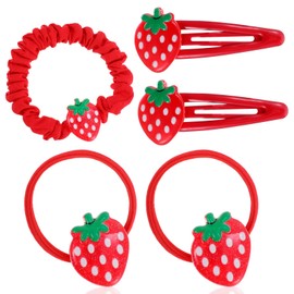 5PCS Strawberry Hair Clips,Strawberry Hair Accessories,Mini Fruit Hairs Claw Clips & Hairs Tie For Girls,Red Metal Snap Fruit Clip, Cute Strawberries Accessories for Women