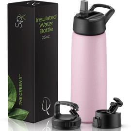 SIPX™ 25 oz Insulated Water Bottle with 3 Lids – Leakproof Stainless Steel, Triple Insulated – Cold 24 Hours/Hot 12 Hours – Durable Bottle for School, Gym, Travel – Light Pink