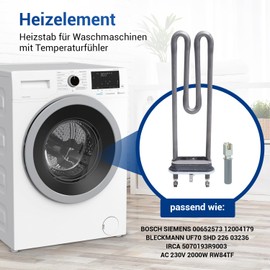 VIOKS Set Heating Element 230 V 2000 W Replacement for Heating Element Bosch Siemens 12004179 652573 170961 & NTC Temperature Sensor Replacement for Bosch Sensor 00175369 for iQ300 iQ500 VarioPerfect