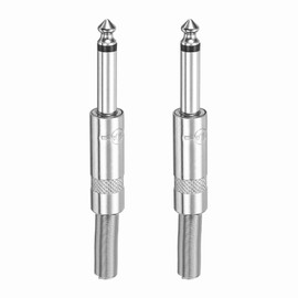 sourcing map 2 Pcs 1/4" Audio TS Plug, 6.35mm Mono Male Plug Cable Connector, TS Male Audio Cable Adapter for Speaker, Microphone, Guitar, 3.23" Silver