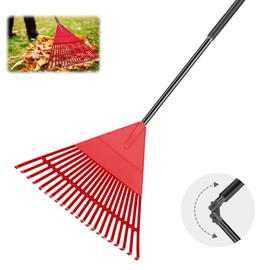 Garden Leaf Rake, 60" Garden Rakes with Foldable Lightweight Steel Handle, 22 Tines Plastic Head Shrub Rake, Folding Yard Garden Rake for Shrub, Lawns, Grass, Flower Beds Leaves Cleaning, Black & Red