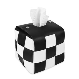 Tissue Box Holder,PU Leather Square Tissue Holder,Cube Tissue Box Covers,Checkered Tissue Box, Decorative Organizer for Bedroom, Vanity Desk, Nightstand, Office,Bathroom