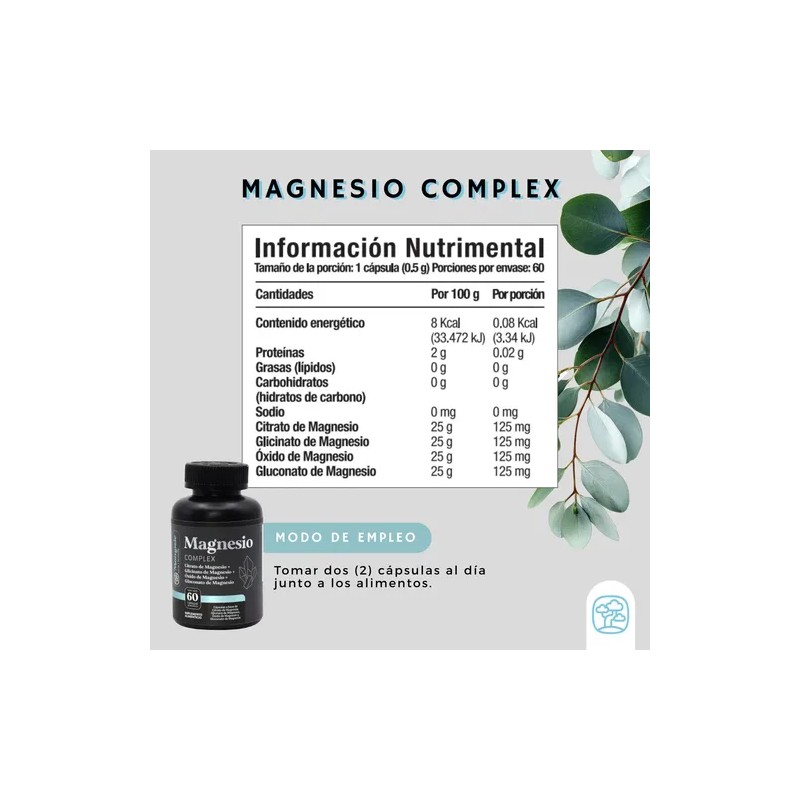 Magnesio Complex Momosie Suplemento Citrato Glicinato Gluconato Óxido Vegano Cápsulas