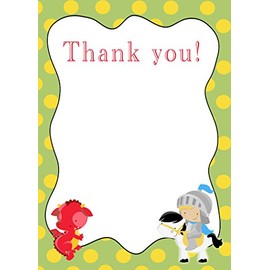 30 Thank You Cards Green Yellow Polka Dots Red Dragon Blue Grey Knight Design Baby Shower Birthday Party + 30 White Envelopes