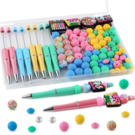 Kovict 136Pcs Mix Bright Teacher Silicone Beads for Keychain Making, 10mm Rondelle and 12mm 15mm Silicone Beads for Pens