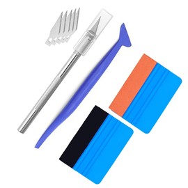 LIKENNY Car Wrapping Film Application Tool Kit Sealing Bubble Free Scratch Scraper Sticker Universal Application Aid Tool Set of 5 (1 Carbon Sheet Glue Felt Squeegee + 1 Smoke Film Glue Suede Squeegee