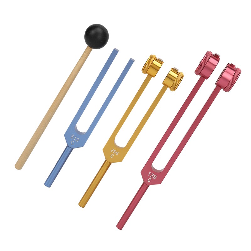 Tuning Forks Set for Healing with Mallet 3 Color Weighted