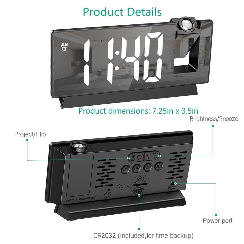 ORIA Projection Alarm Clock, Digital Clock with Projector on Ceiling