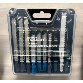 Hyper Tough 15-Piece T-Shank Jigsaw Blade Set For Wood Metal & Scroll Cutting