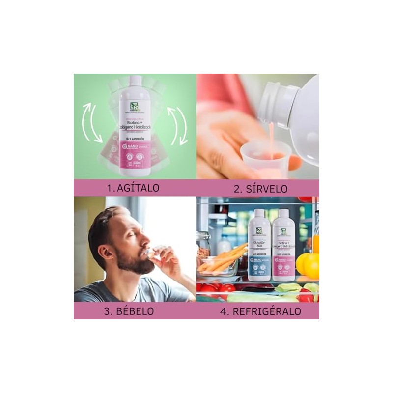 Biotina Colágeno Hidrolizado Suplemento Líquido Alta Absorción Piel Cabello Uñas
