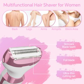 Electric Razor for Women, 4-in-1 Bikini Trimmer & Body Shaver for Nose Hair Face Eyebrow Arms Legs Armpit Underarm Pubic Area, Rechargeable Wet/Dry Painless Hair Removal
