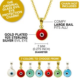 MIZZE Made for Luck Gold Plated 925 Sterling Silver 7 MM Red Round Glass Evil Eye Charm (Pendant Only)