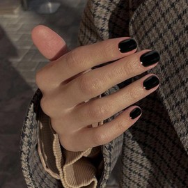 Black Press on Nails Short,KXAMELIE False Nails Short Square Nails Press ons,Acrylic Nails Glue on Nails Set,Stick on Nails for Women Fake Nails for Girls Daily Wear in 24PCS