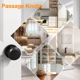 Gobrico Interior Door Knobs Matte Black Round Door Knob Passage Door Handles for Closet Hallway Keyless Door Lock Stainless Steel Flat Ball 1 Pack