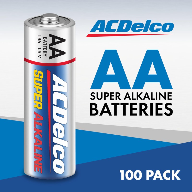 ACDelco 100-Count AA Batteries, Maximum Power Super Alkaline Battery, 10-Year