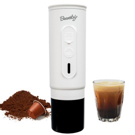 BeanzTrip Portable Electric Espresso Machine, Travel Coffee Maker for Camping, Car Coffee Maker Self-Heating with USB-C, with Ground Coffee & NS Capsule for Hiking, Office, RV (White)