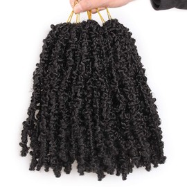 Leeven 12 Inch Pre-twisted Butterfly Locs Crochet Hair Short Bob Butterfly Distressed Braids Hair 6 Packs Pre-looped Messy Distressed Faux Locs Hair for Women (12 Inch, 1B#)