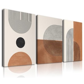 ASTRDECOR Boho Wall Art Set Of 3, Boho Wall Decor, Mid Century Modern Wall Art, Neutral Abstract Geometric Framed Canvas Artwork Prints for Wall Decor, Burnt Orange Minimalist Art Large 12" X 26" Ready To Hang for Bathroom Bedroom Living Room