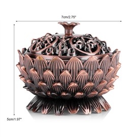 Lotus Incense Vintage Tibetan Copper Buddha Backflow Cone Holder Charcoal Burning Bowl Home Indoor Decor（2.75 x 1.97inch ）