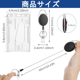 Samcos ID Card Holder Retractable Badge Reel Clip Plastic Transparent Badge Holder with Badge Holder Clear Hard Employee ID Card / Name Badge Case Commuter Card Holder Pass Case Vertical Set of 2