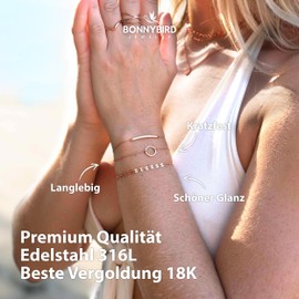 BONNYBIRD® BonnyMilano Premium Stainless Steel Bracelet Set for Women in Silver, Gold & Rose Gold, 100% Waterproof and Skin-friendly, One size, Stainless Steel, Stainless Steel