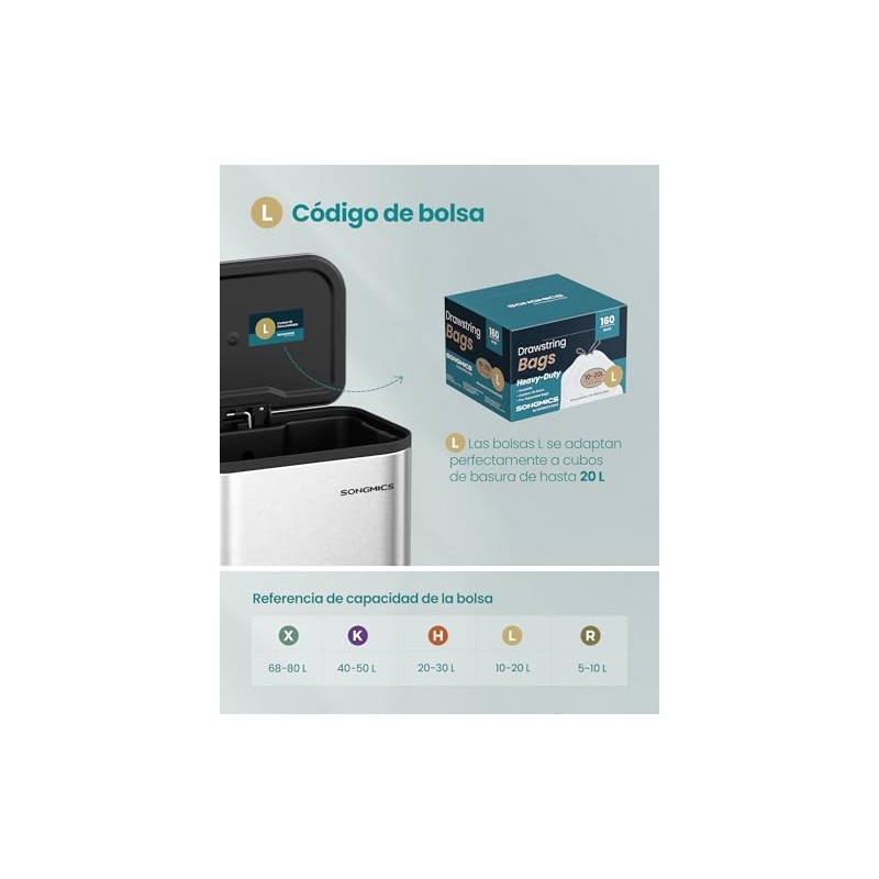 SONGMICS Bolsas de Basura, 20 L Bolsas de Basura con
