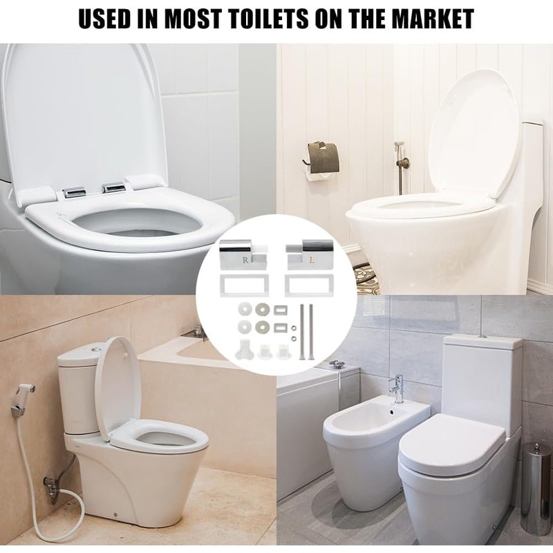 Toilet Seat Hinges Replacement Set, Metal Alloy, Soft Close, Universal