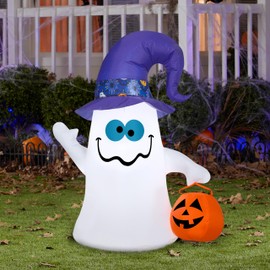 Gemmy Airblown Inflatable Ghost w/Patterned Hat, 3.5 ft Tall, Multi
