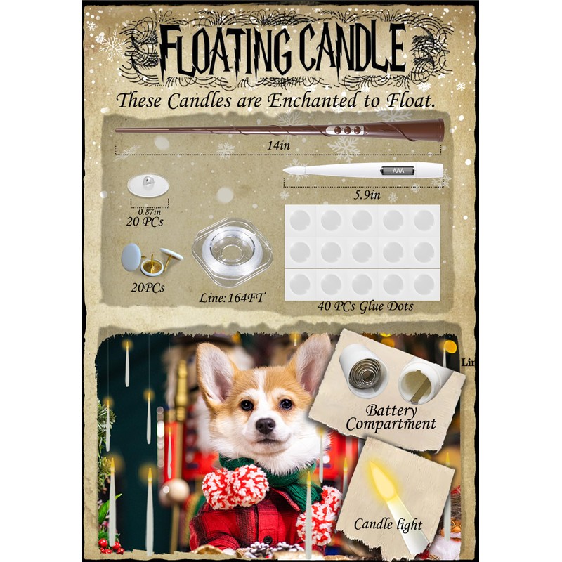 Christmas Decorations, 20 PCs Floating Candles with Wand Magic Hanging