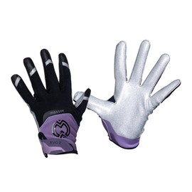 MASSOV EVO2 Football Gloves - Sticky Football Gloves with ProTac Palms, Mesh & 4D Sport Mesh for Elite Fit & Superior Breathability - Youth, Purple/Silver, Small