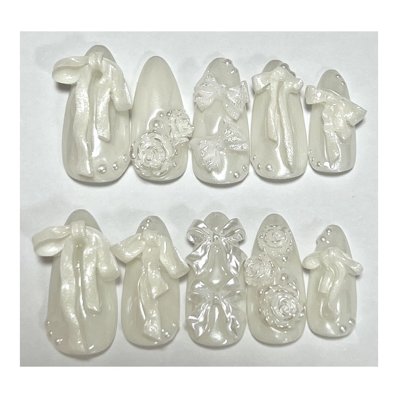 Rose White Ribbon Nail Tips - Please write in your