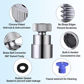 Faucet Aerator For Sink Faucet Adapter- 360° Swivel Faucet To Hose Adapter with 55/64 inch Female Thread, Included 1/2 inch Male Faucet Adapter, Chrome