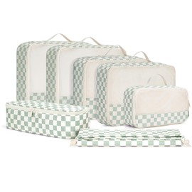 Narwey 7-Piece Suitcase Organiser Set, Packing Cubes Backpack Travel Packing Cube Backpack Organiser Set Packing Bags for Suitcases, Suitcase Organiser Travel Essentials Bag (Checker Mint Green)