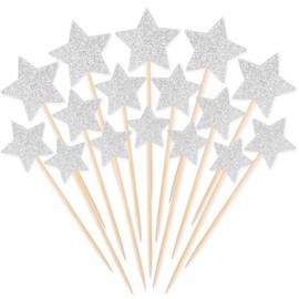 Thinp 30 Pcs Star Cupcake Picks,Silver Stars Cupcake Picks Glitter Star Picks Light Saber Cupcake Toppers Cupcake Topper Sticks for Wedding Engagement Baby Shower Birthday Party (30/35/45mm)