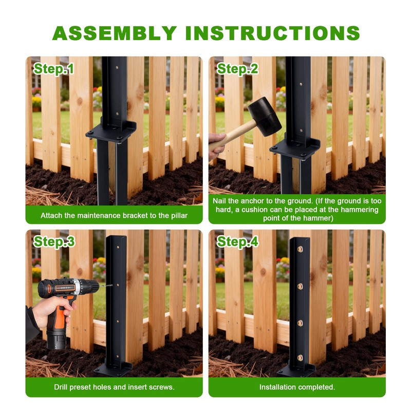 ATCWF 4-Pack Fence Post Repair Kit, 32in Heavy Duty Ground