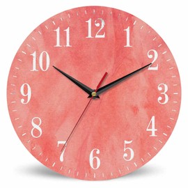 Mxocom Coral Red Wall Clock Magenta Pastel Artistic 10 Inch Silent Non Ticking Battery Operated Clock Vintage Round Clock for Living Room Bedroom Bathroom Office Decor