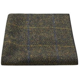 King & Priory Luxury Juniper Green Herringbone Check Pocket Square, Handkerchief, Tweed