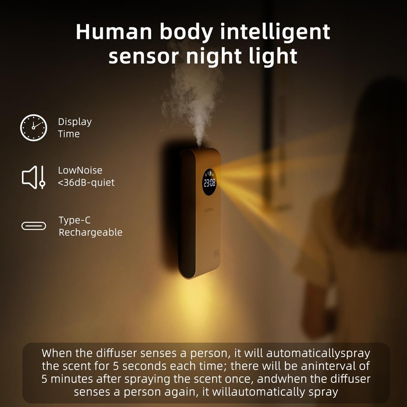 GUPAY 90ml Essential Oil Diffuser, 5 spary Mode Smart Aromatherapy