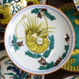 Stylish Kutani Ware Dish, Specialty, Bean Plate, Old Kutani Color Ebi Algae Pattern, Ceramic, Small Plate, Japanese Tableware