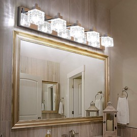 TRLIFE Bathroom Light Fixture, Modern Bathroom Lights Over Mirror 5-Lights Vanity Light, 32inches Crystal Glass Vanity Lights