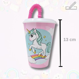 damaloo Unicorn Children's Cup with Lid and Straw - Unicorn Reusable Cup 0.4 L - Drinking Cup with Straw for Children - BPA Free Learning Cup for Kids - Unicorn Children's Cup for Girls