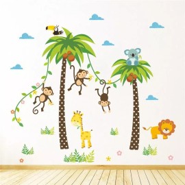 DaraBaby Vinil Decorativo Infantil Palmeras Y Animales De La Selva